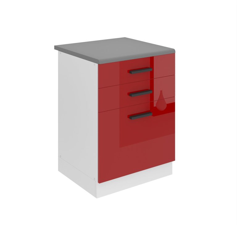 Belini Mobile basso con cassetti Premium Versione completa 60 cm rosso lucido con piano di lavoro Produttore INF SDSZ60/0/WT/R/B/B1/PP






