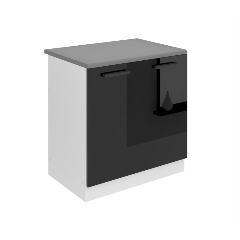Belini Mobile basso da cucina per lavello Premium Versione completa 80 cm nero lucido con piano di lavoro Produttore INF SDZ80/0/WT/B/B/B1/PP







