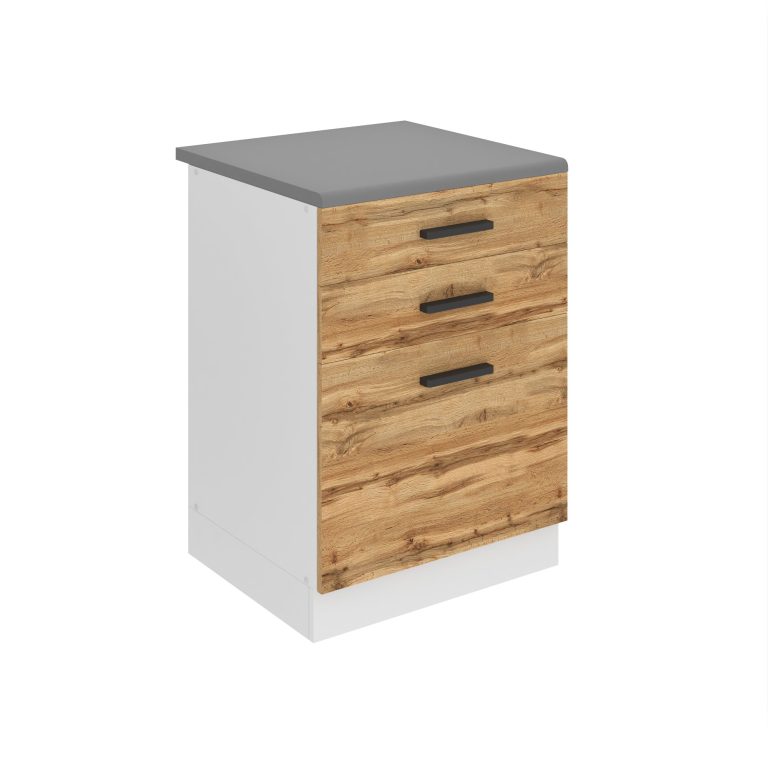 Belini Mobile basso con cassetti Premium Versione completa 60 cm quercia Wotan con piano di lavoro Produttore TOR SDSZ60/0/WT/DW/B/B1/PP







