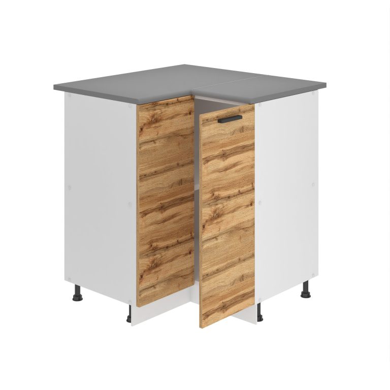 Belini Mobile basso da cucina per angolo Premium Versione completa 90 cm quercia Wotan con piano di lavoro Produttore TOR SNP90/0/WT/DW/B/B1/PP







