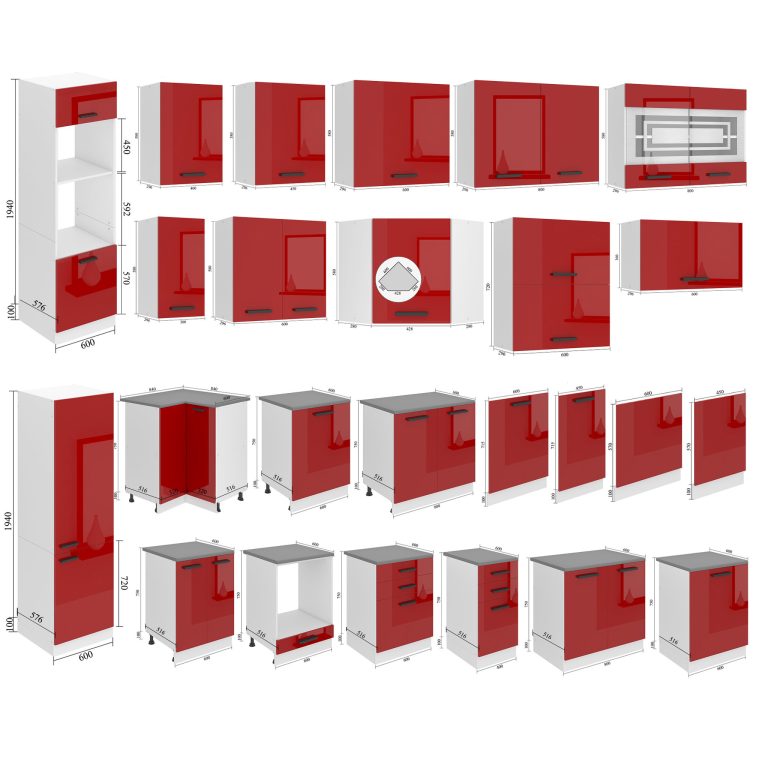 Belini Mobile angolare Premium Versione completa 90 cm Rosso lucido senza piano di lavoro Produttore INF SNP90/0/WT/R/0/B1/PP






