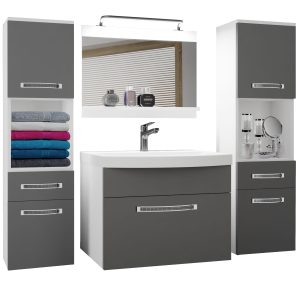 Mobili da bagno Belini Premium Versione completa grigio opaco + lavabo + specchio + illuminazione LED Glamour 98 Produttore