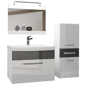 Mobili da bagno Belini Premium Versione completa bianco lucido / grigio lucido + lavabo + specchio + illuminazione LED Glamour 28 Produttore