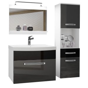 Mobili da bagno Belini Premium Versione completa grigio lucido / nero lucido + lavabo + specchio + illuminazione LED Glamour 50 Produttore