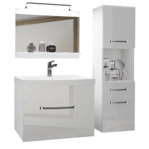 Mobili da bagno Belini Premium Versione completa bianco lucido + lavabo + specchio + illuminazione LED Glamour 43 Produttore