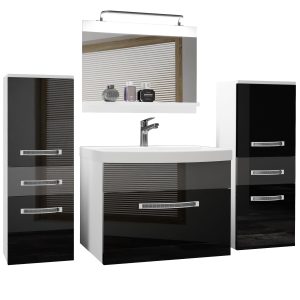 Mobili da bagno Belini Premium Versione completa nero lucido / grigio lucido + lavabo + specchio + illuminazione LED Glamour 68 Produttore