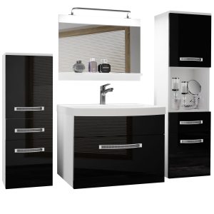 Mobili da bagno Belini Premium Full Version nero lucido + lavabo + specchio + illuminazione LED Glamour 82 Produttore