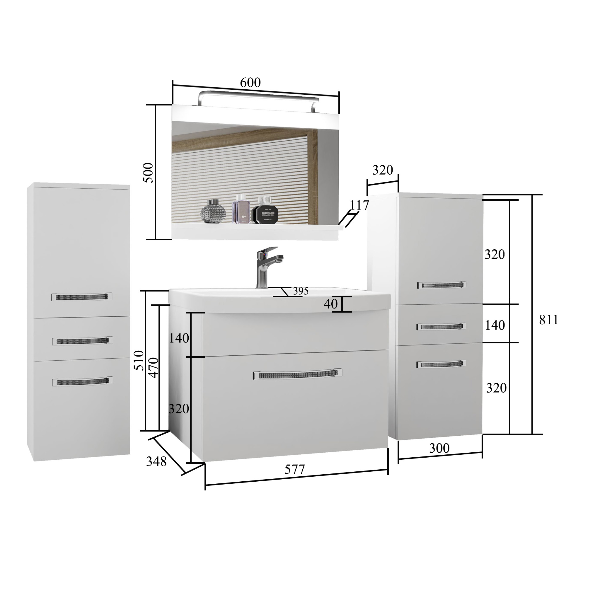 Mobili da bagno Belini Premium Glamour 63 GLA P 4/0/W/B/0/MB/PP