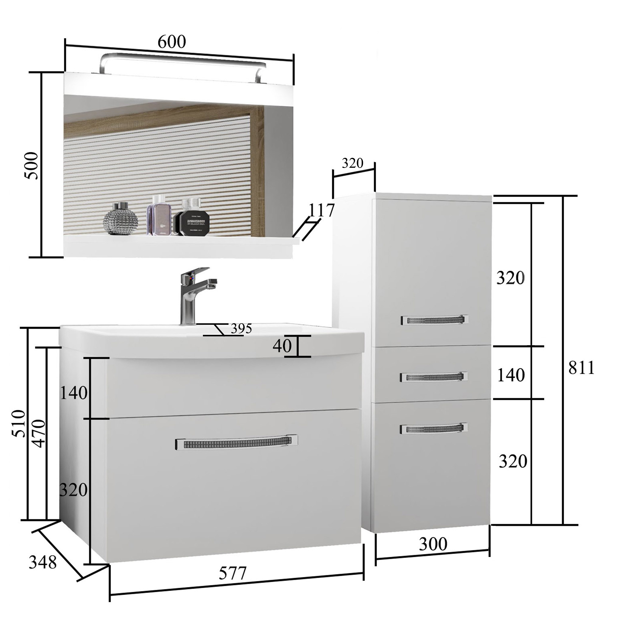 Mobili da bagno Belini Glamour 33 GLA PM 2/0/W/SHK/0/MB/PP