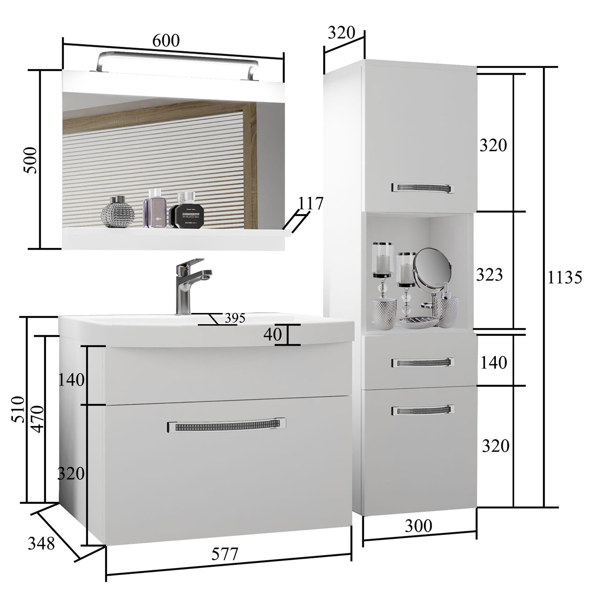 Mobili da bagno Belini Premium Glamour 52 GLA PM 3/0/W/SHK/0/MB/PP