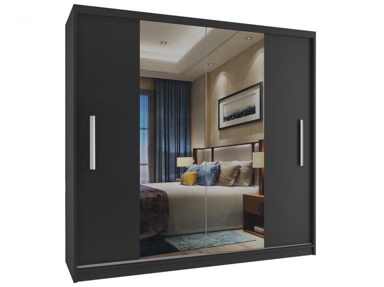 Armadio scorrevole 200 cm con specchio nero ebano scuro Produttore ME SZP1/2/B/B/0/AL