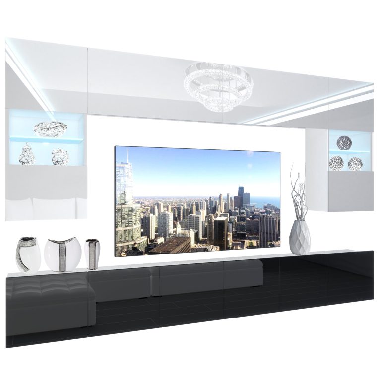 Parete attrezzata Belini Premium Versione completa Bianco lucido / Nero lucido + Illuminazione LED Nexum 134 Produttore NEX 1/0/W/WB/0/0/PP
