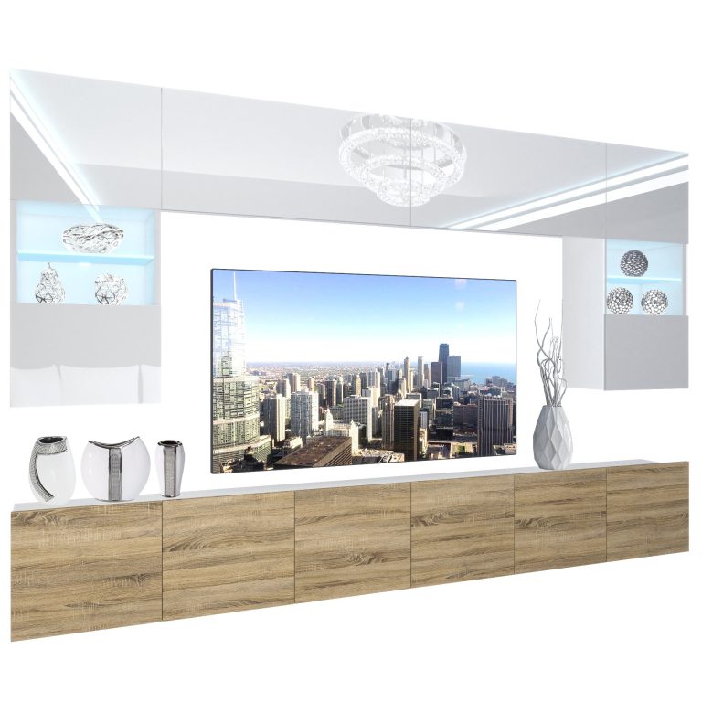 Parete attrezzata Belini Premium Versione completa Bianco lucido-Rovere Sonoma + Illuminazione LED Nexum 4 Produttore NEX 1/0/W/WDS/0/0/PP