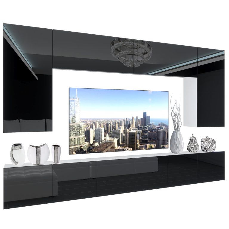 Parete attrezzata Belini Premium Versione completa Nero lucido + Illuminazione LED Nexum 27 Produttore NEX 2/0/W/B/0/0/PP