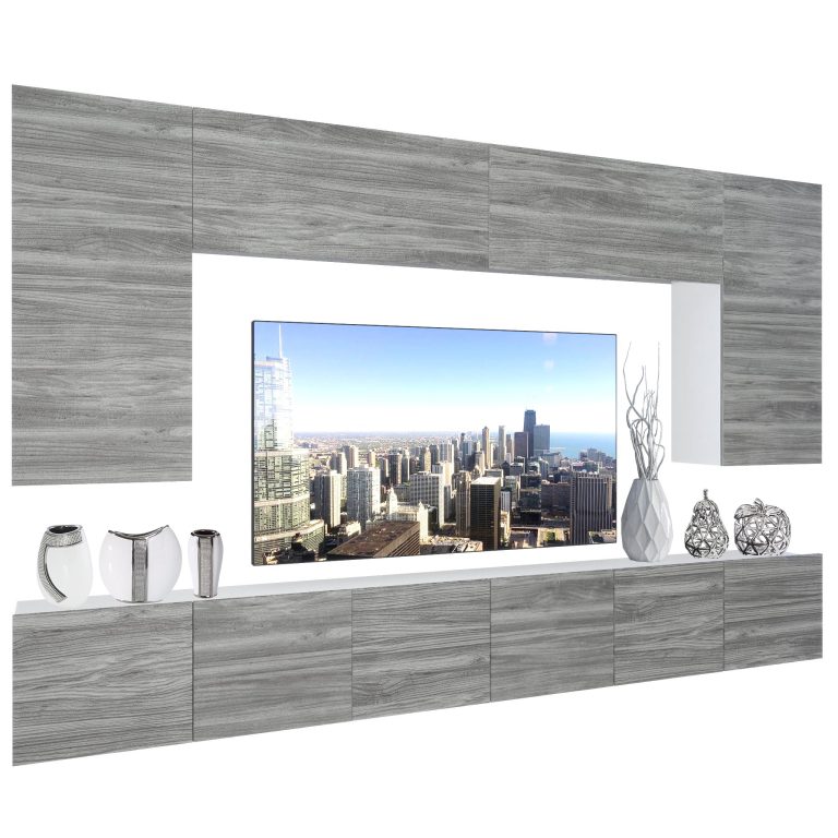Parete attrezzata Belini Premium Versione completa Grigio antracite Glamour Wood + Illuminazione LED Nexum 33 Produttore NEX 2/0/W/GW1/0/0/PP