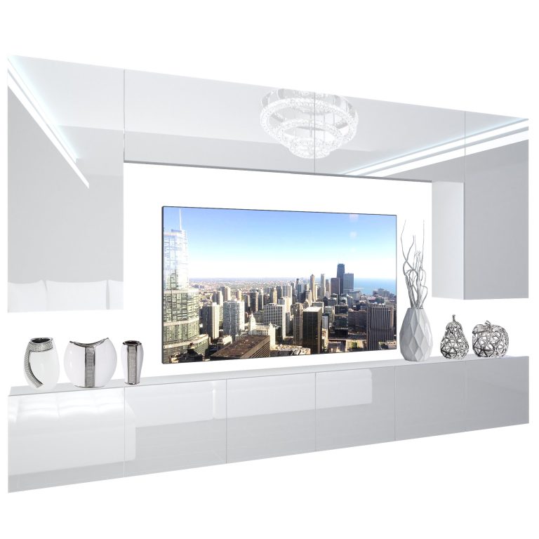 Parete attrezzata Belini Premium Versione completa Bianco lucido + Illuminazione LED Nexum 19 Produttore NEX 2/0/W/W/0/0/PP