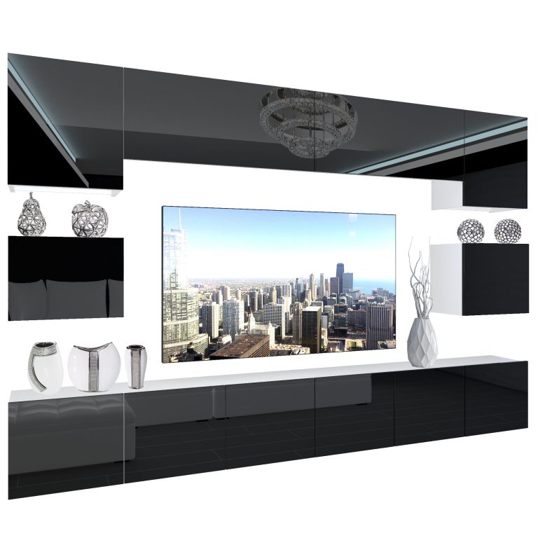 Parete attrezzata Belini Premium Versione completa Nero lucido + Illuminazione LED Nexum 47 Produttore NEX 3/0/W/B/0/0/PP