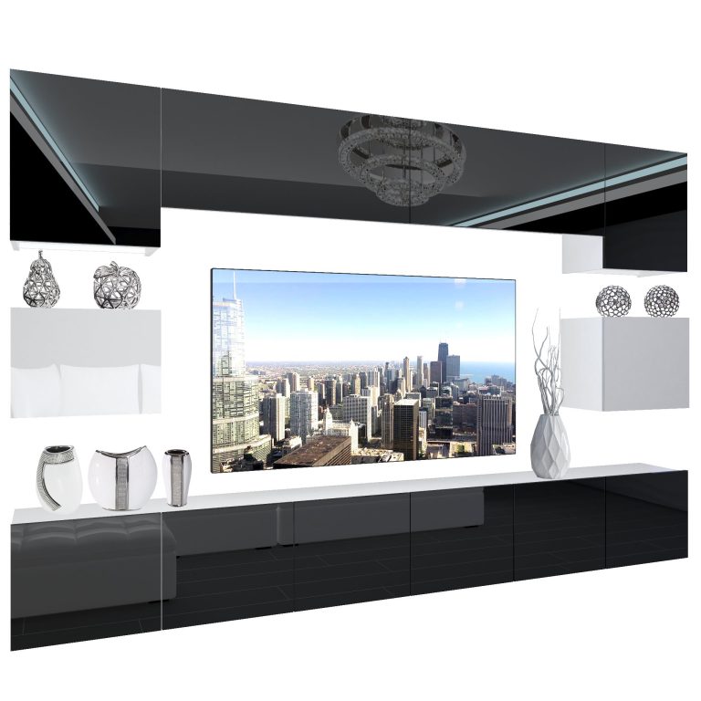 Parete attrezzata Belini Premium Versione completa Bianco lucido-nero + Illuminazione LED Nexum 37 Produttore NEX 3/0/W/BWB/0/0/PP