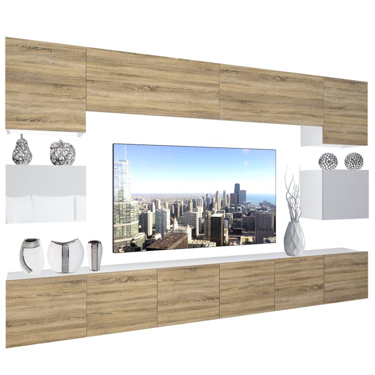 Parete attrezzata Belini Premium Versione completa Rovere Sonoma-Bianco lucido + Illuminazione LED Nexum 41 Produttore NEX 3/0/W/DSWDS/0/0/PP