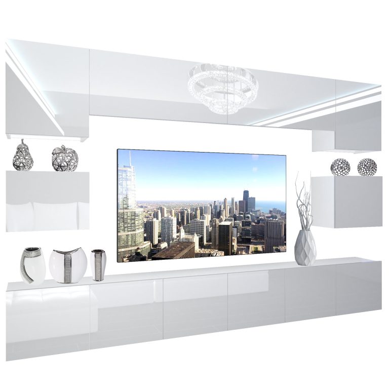 Parete attrezzata Belini Premium Versione completa Bianco lucido + Illuminazione LED Nexum 39 Produttore NEX 3/0/W/W/0/0/PP