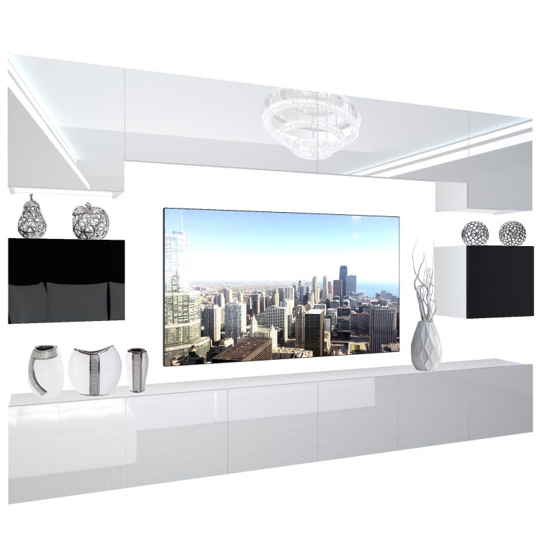 Parete attrezzata Belini Premium Versione completa Bianco lucido-nero + Illuminazione LED Nexum 38 Produttore NEX 3/0/W/WBBW/0/0/PP