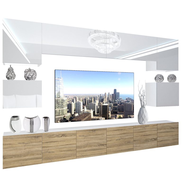 Parete attrezzata Belini Premium Versione completa Bianco lucido-Rovere Sonoma + Illuminazione LED Nexum 42 Produttore NEX 3/0/W/WDS/0/0/PP
