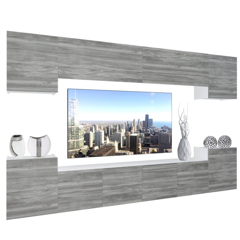 Parete attrezzata Belini Premium Versione completa Grigio antracite Glamour Wood + Illuminazione LED Nexum 71 Produttore NEX 4/0/W/GW1/0/0/PP