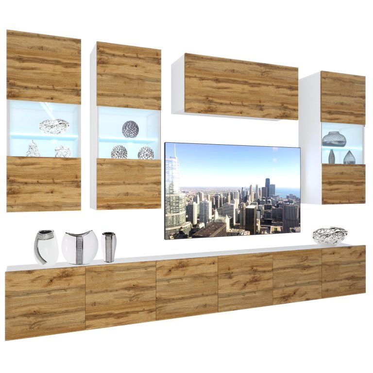 Parete attrezzata Belini Premium Versione completa Quercia Wotan + Illuminazione LED Nexum 85 Produttore NEX 5/0/W/DW/0/0/ PP