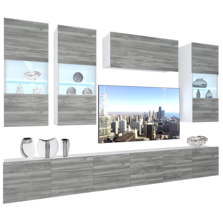 Parete attrezzata Belini Premium Versione completa Grigio antracite Glamour Wood + Illuminazione LED Nexum 83 Produttore NEX 5/0/W/GW1/0/0/PP
