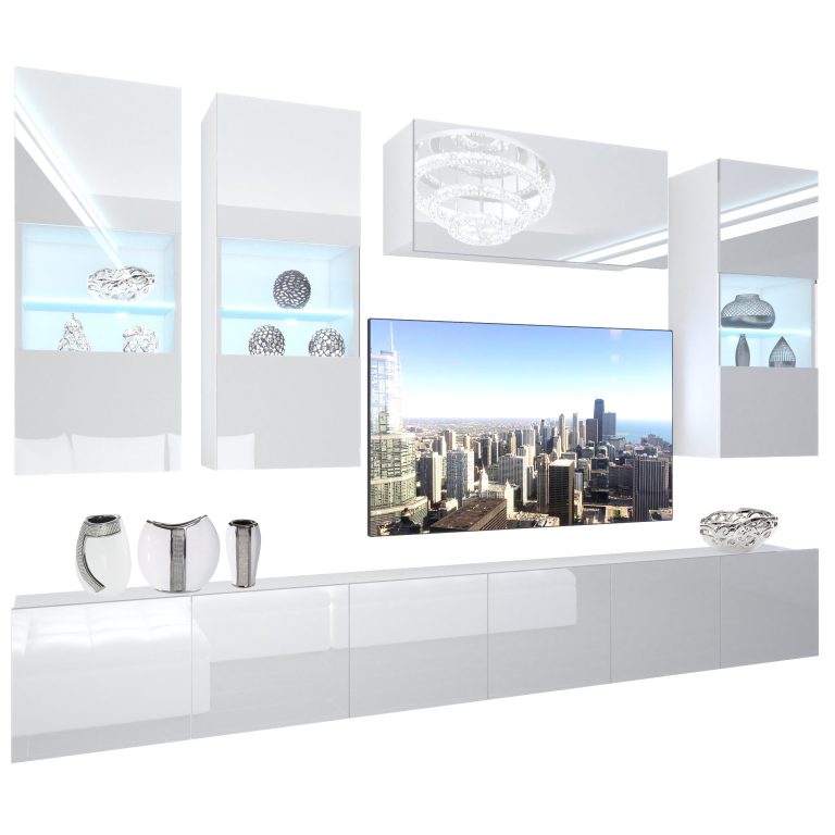 Parete attrezzata Belini Premium Versione completa Bianco lucido + Illuminazione LED Nexum 75 Produttore NEX 5/0/W/W/0/0/PP