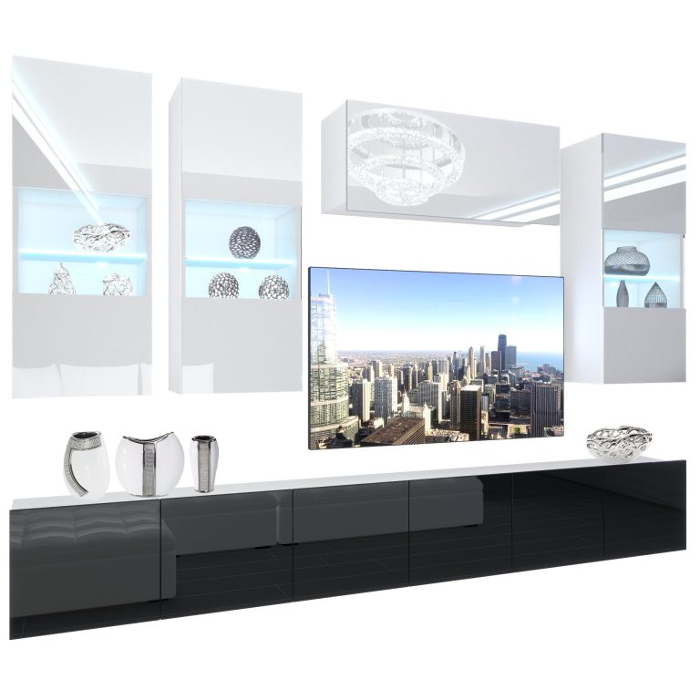 Parete attrezzata Belini Premium Versione completa Bianco lucido-nero + Illuminazione LED Nexum 74 Produttore NEX 5/0/W/WB/0/0/PP