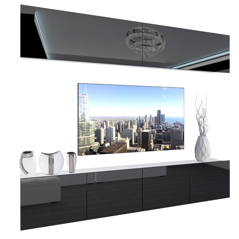 Parete attrezzata Belini Premium Versione completa Nero lucido + Illuminazione LED Nexum 92 Produttore NEX 6/0/W/B/0/0/PP