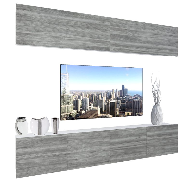 Parete attrezzata Belini Premium Versione completa Grigio antracite Glamour Wood + Illuminazione LED Nexum 96 Produttore NEX 6/0/W/GW1/0/0/PP