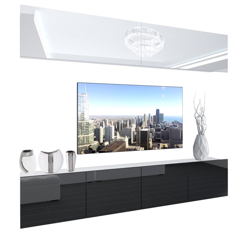Parete attrezzata Belini Premium Versione completa Bianco lucido / Nero lucido + Illuminazione LED Nexum 93 Produttore NEX 6/0/W/WB/0/0/PP