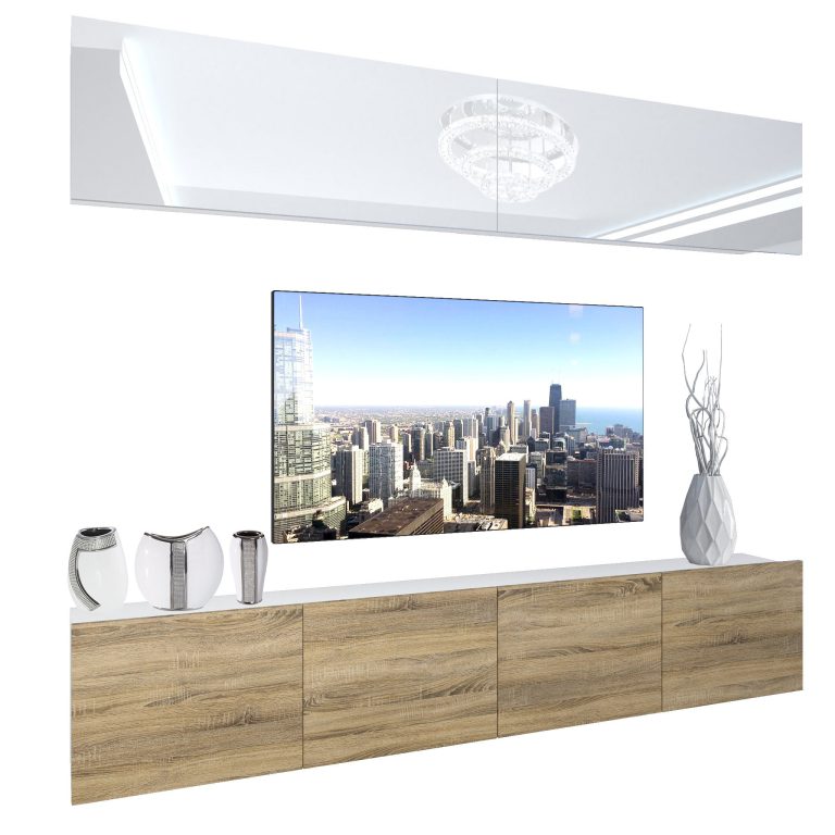 Parete attrezzata Belini Premium Versione completa Bianco lucido / Rovere Sonoma + Illuminazione LED Nexum 88 Produttore NEX 6/0/W/WDS/0/0/PP