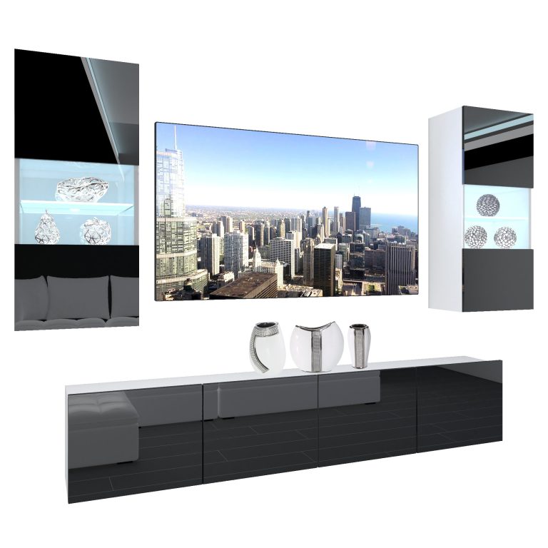 Parete attrezzata Belini Premium Versione completa Nero lucido + Illuminazione LED Nexum 106 Produttore NEX 7/0/W/B/0/0/PP
