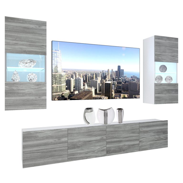 Parete attrezzata Belini Premium Versione completa Grigio antracite Glamour Wood + Illuminazione LED Nexum 111 Produttore NEX 7/0/W/GW1/0/0/PP