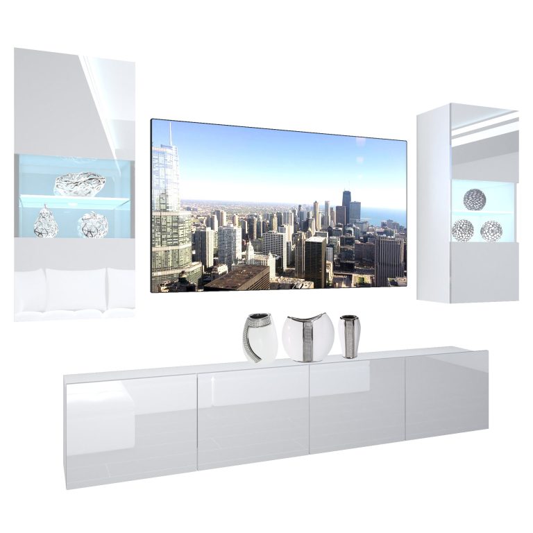 Parete attrezzata Belini Premium Versione completa Bianco lucido + Illuminazione LED Nexum 100 Produttore NEX 7/0/W/W/0/0/PP