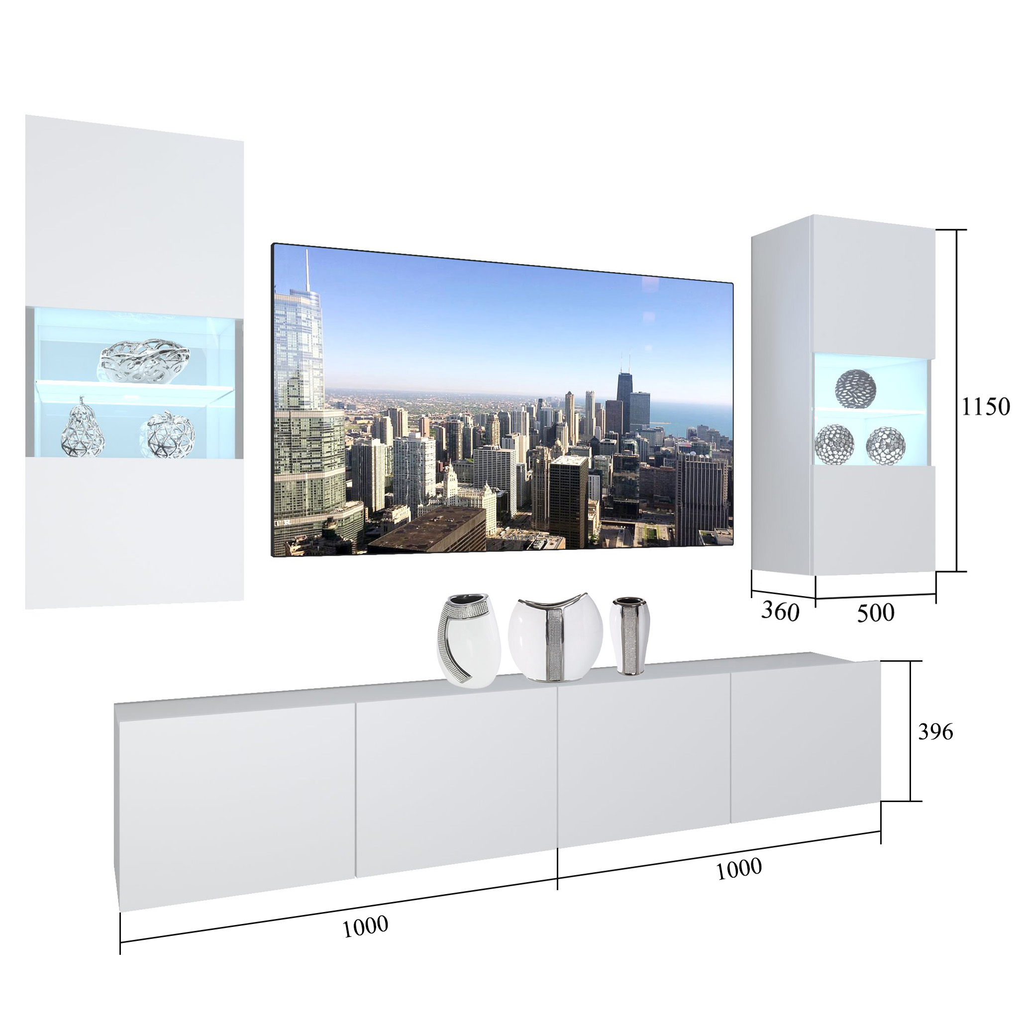 Parete attrezzata Belini Premium Versione completa Grigio antracite Glamour Wood + Illuminazione LED Nexum 111 Produttore NEX 7/0/W/GW1/0/0/PP
