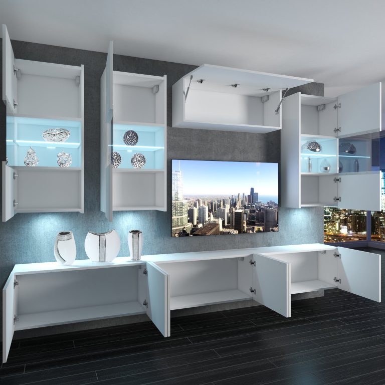 Parete attrezzata Belini Premium Versione completa Bianco lucido-nero + Illuminazione LED Nexum 74 Produttore NEX 5/0/W/WB/0/0/PP