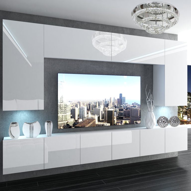 Parete attrezzata Belini Premium Versione completa Bianco lucido + Illuminazione LED Nexum 19 Produttore NEX 2/0/W/W/0/0/PP
