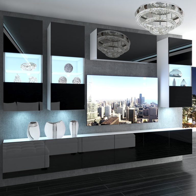 Parete attrezzata Belini Premium Versione completa Nero lucido + Illuminazione LED Nexum 80 Produttore NEX 5/0/W/B/0/0/ PP