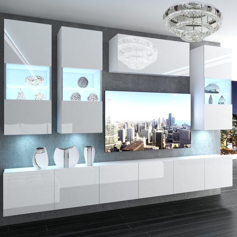Parete attrezzata Belini Premium Versione completa Bianco lucido + Illuminazione LED Nexum 75 Produttore NEX 5/0/W/W/0/0/PP