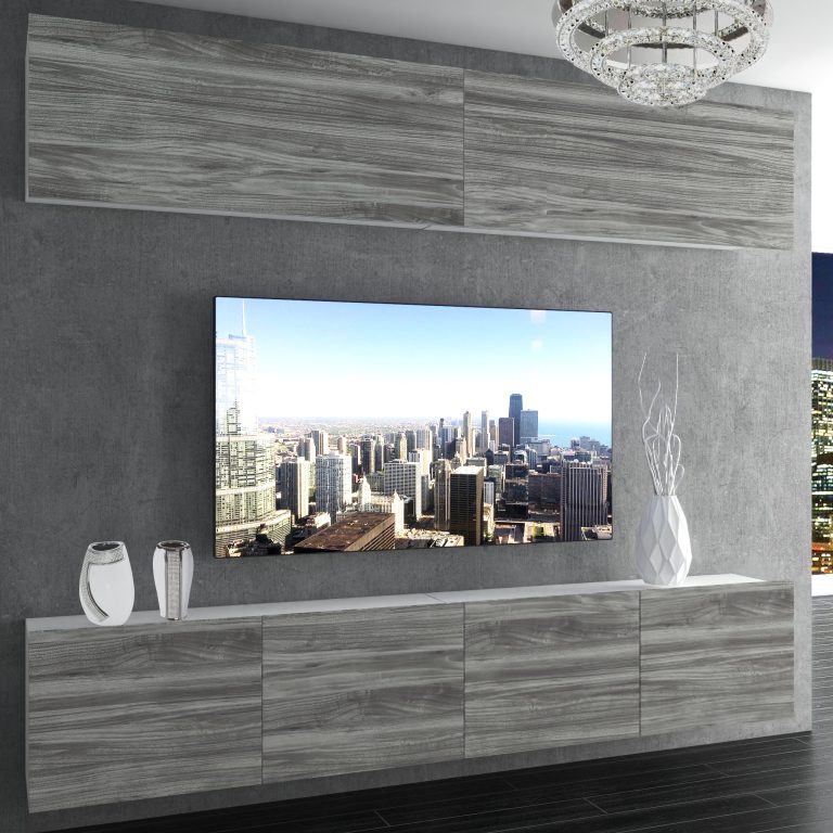 Parete attrezzata Belini Premium Versione completa Grigio antracite Glamour Wood + Illuminazione LED Nexum 96 Produttore NEX 6/0/W/GW1/0/0/PP