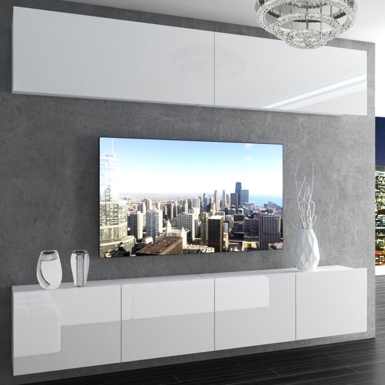 Parete attrezzata Belini Premium Versione completa Bianco lucido + Illuminazione LED Nexum 86 Produttore NEX 6/0/W/W/0/0/PP