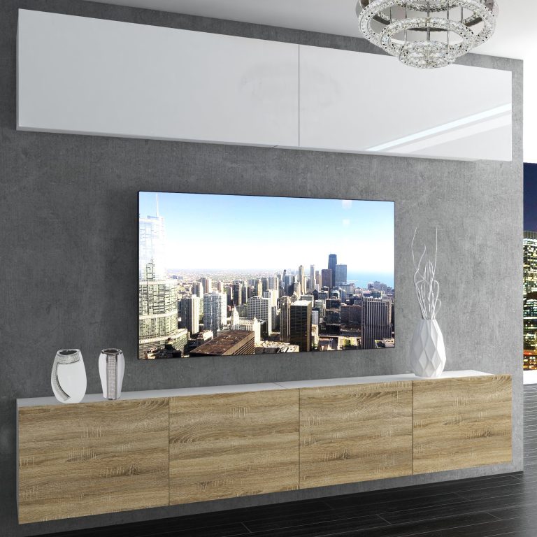 Parete attrezzata Belini Premium Versione completa Bianco lucido / Rovere Sonoma + Illuminazione LED Nexum 88 Produttore NEX 6/0/W/WDS/0/0/PP