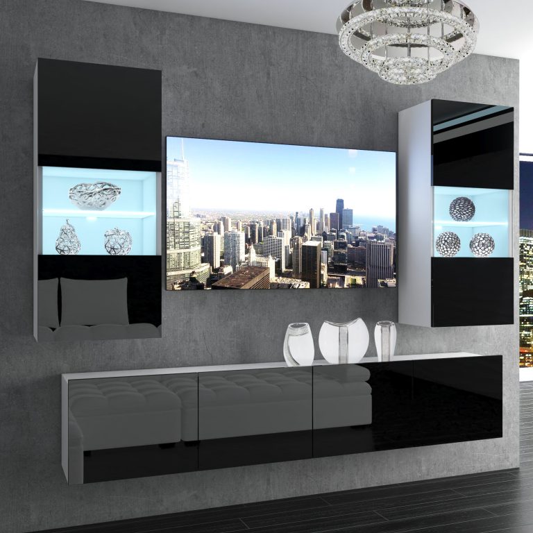 Parete attrezzata Belini Premium Versione completa Nero lucido + Illuminazione LED Nexum 106 Produttore NEX 7/0/W/B/0/0/PP