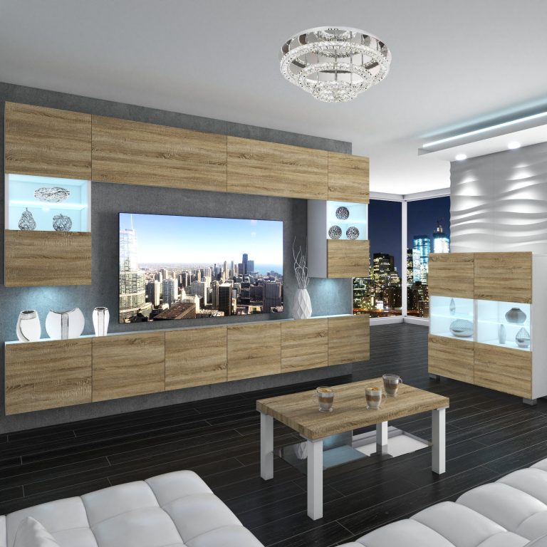 Parete attrezzata Belini Premium Versione completa Rovere Sonoma + Illuminazione LED Nexum 12 Produttore NEX 1/0/W/DS/0/0/PP
