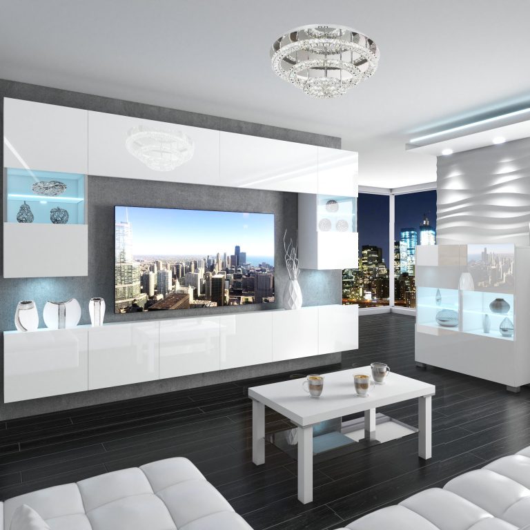 Parete attrezzata Belini Premium Versione completa Bianco lucido + Illuminazione LED Nexum 1 Produttore NEX 1/0/W/W/0/0/PP