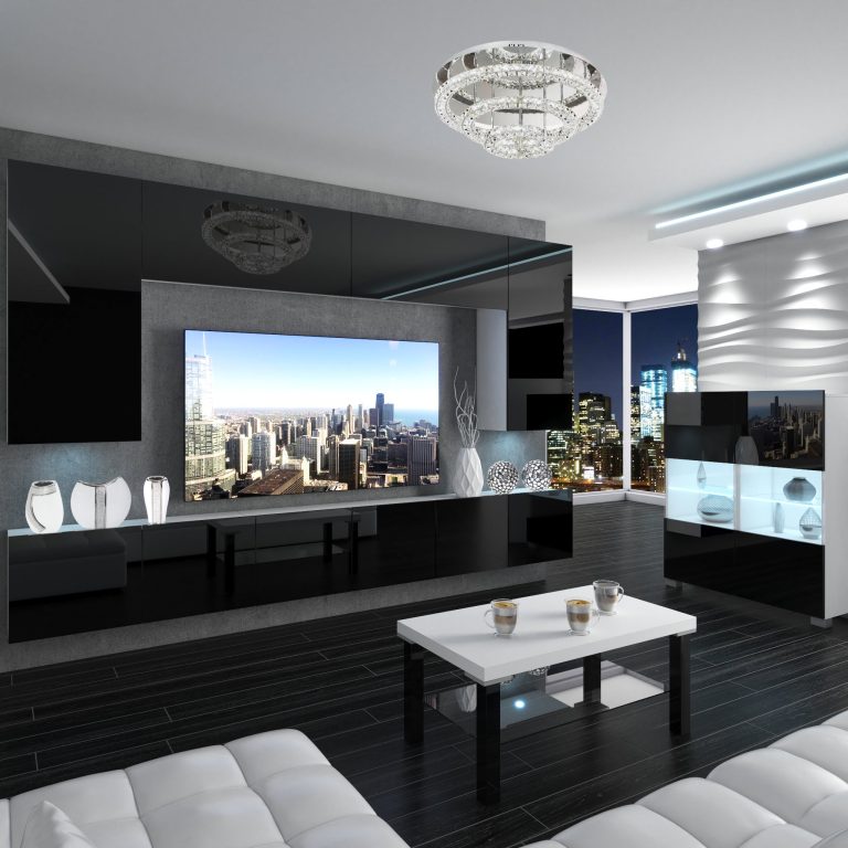 Parete attrezzata Belini Premium Versione completa Nero lucido + Illuminazione LED Nexum 27 Produttore NEX 2/0/W/B/0/0/PP